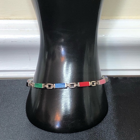 TAXCO Sterling Silver Multi-Gemstone Link Bracelet - Picture 3 of 13